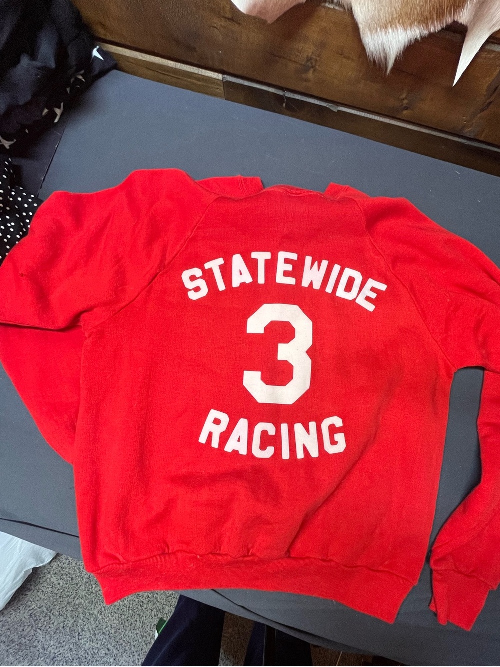Dickies Red Crewneck Sweater with White 'Statewide Racing' Graphic